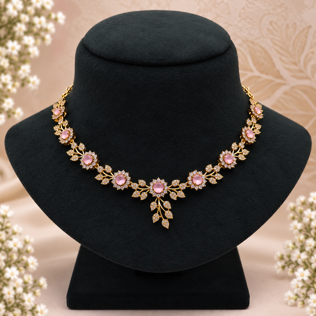 Rose Gold Floral Necklace Set