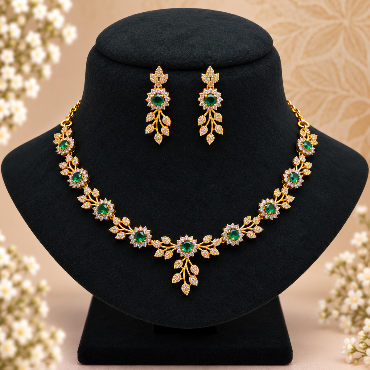 Emerald Floral Necklace Set