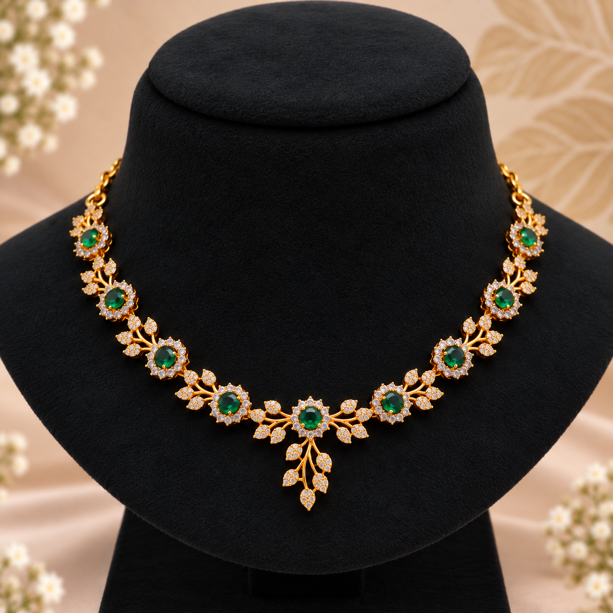 Emerald Floral Necklace Set