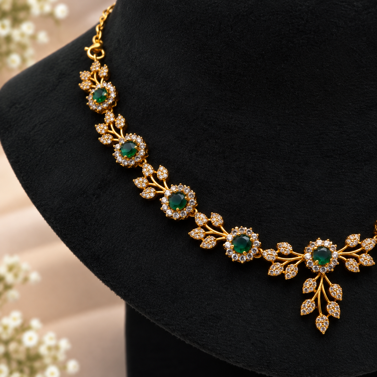 Emerald Floral Necklace Set