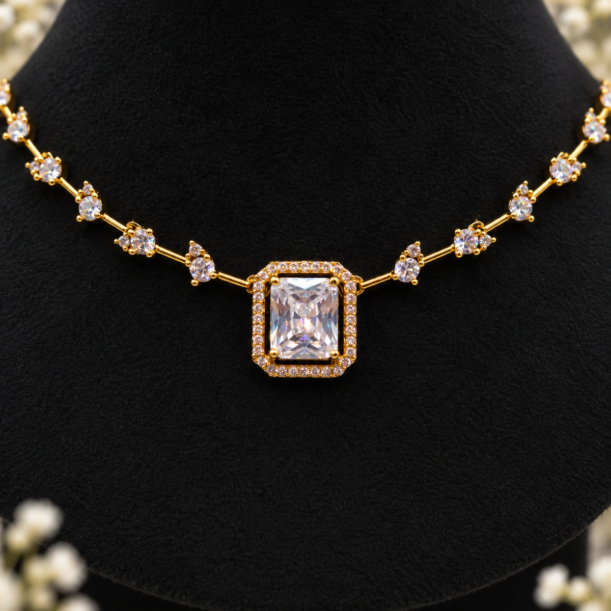 Crystal Solitaire Necklace Set