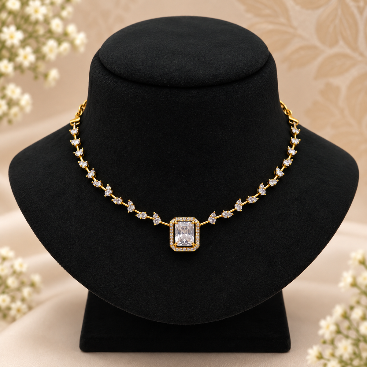 Crystal Solitaire Necklace Set