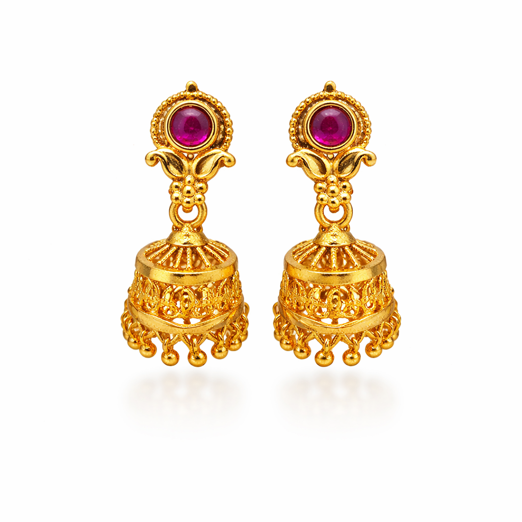 Baby Royal Ruby Jhumka Earrings for kids/girls