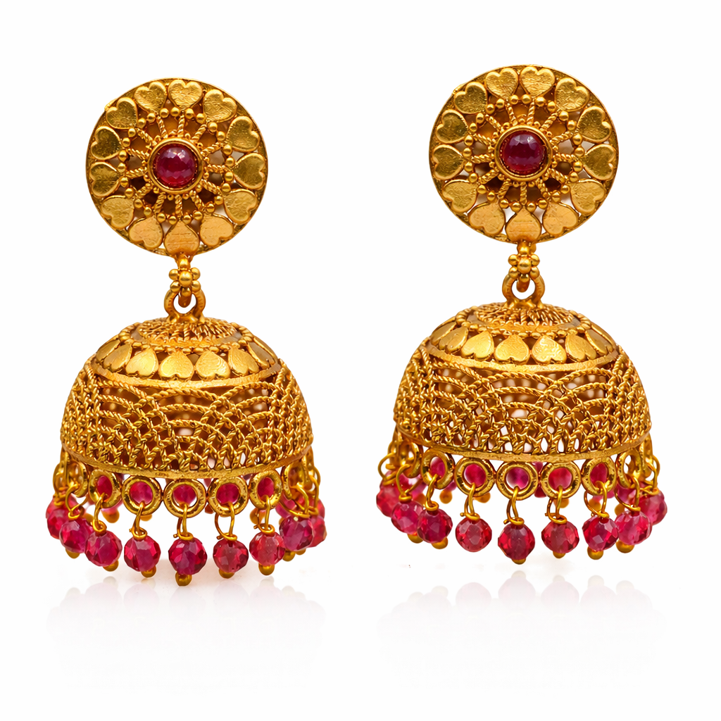 Antique Ruby Heart Jhumka Earrings (Medium)