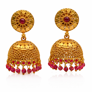 Antique Ruby Heart Jhumka Earrings (Medium)