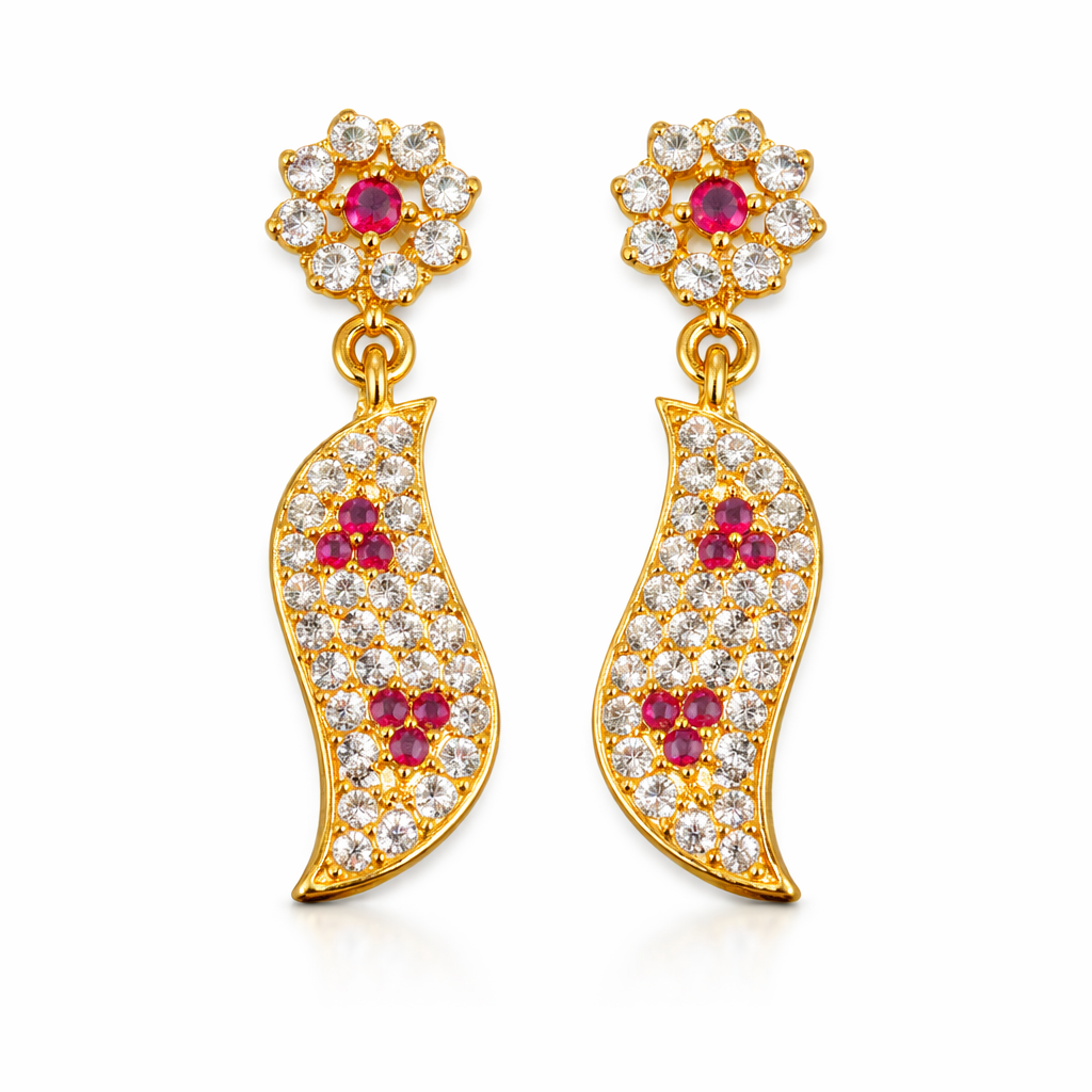 Ruby Leaf Drop AD Earrings