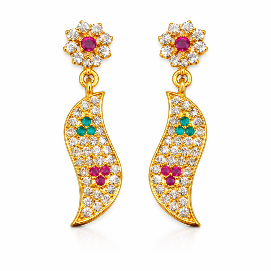 Emerald Ruby Leaf Drop AD Earrings