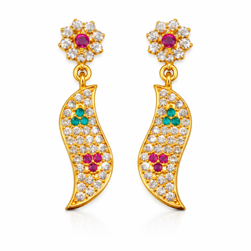 Emerald Ruby Leaf Drop AD Earrings