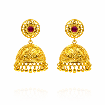 Floral Filigree Ruby Jhumka