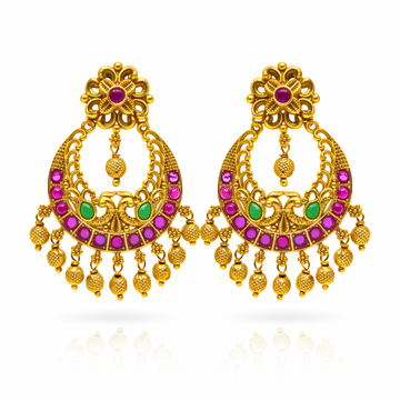 Floral Ruby Emerald Gold Drop Chandbali