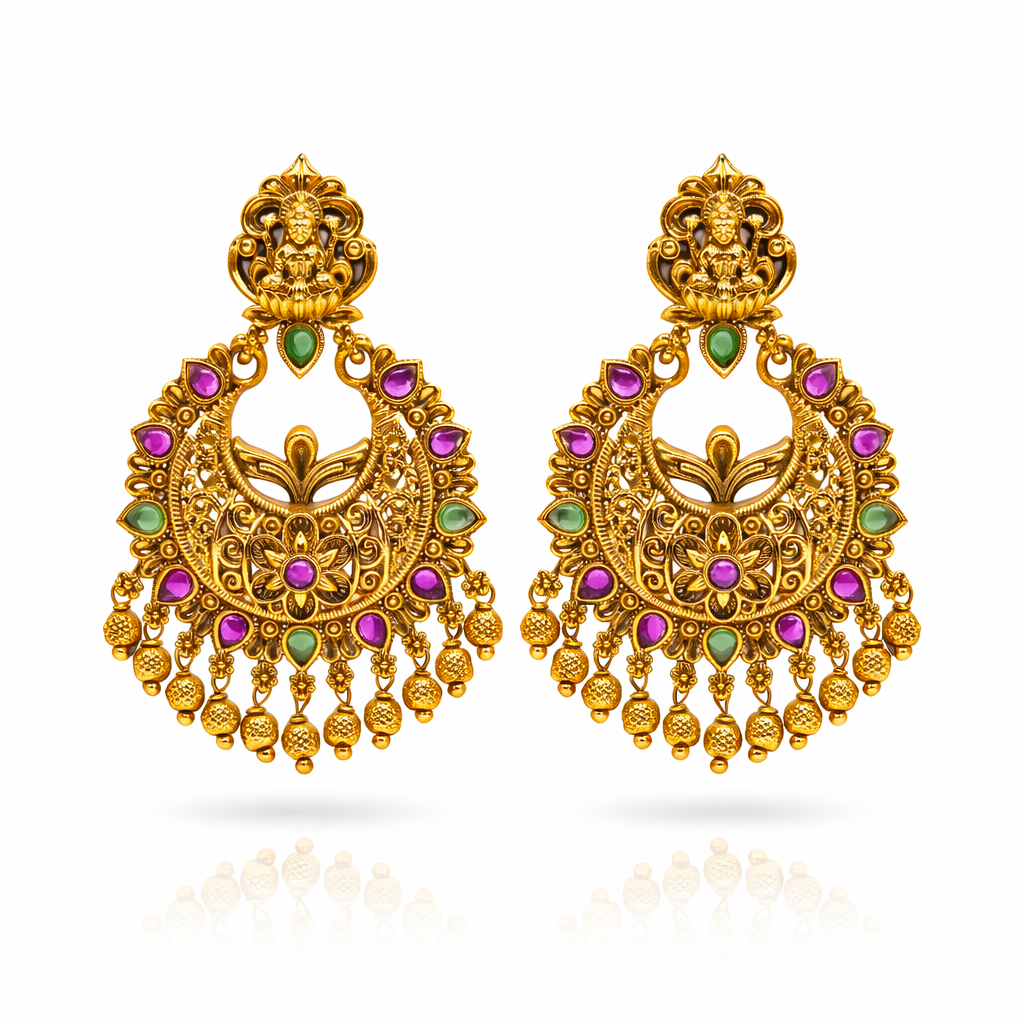 Lakshmi Filigree Ruby Emerald Chandbali