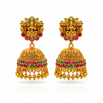 Lakshmi Temple Jhumka Earrings (Ruby & Emerald)