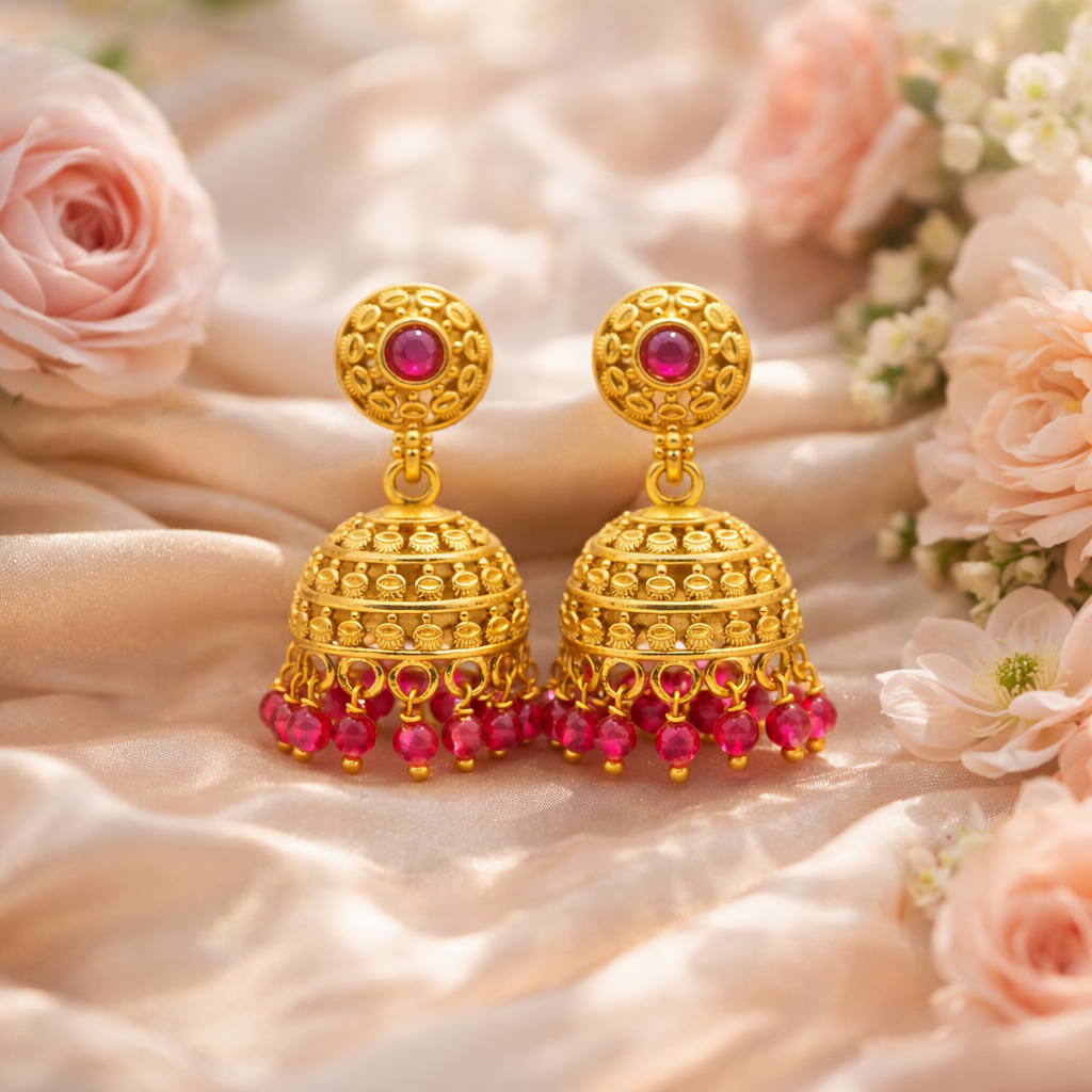 Antique Ruby Dome Jhumka Earrings (Small)