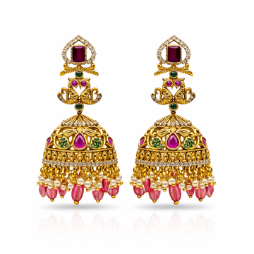 Peacock Pearl Crystal Jhumka