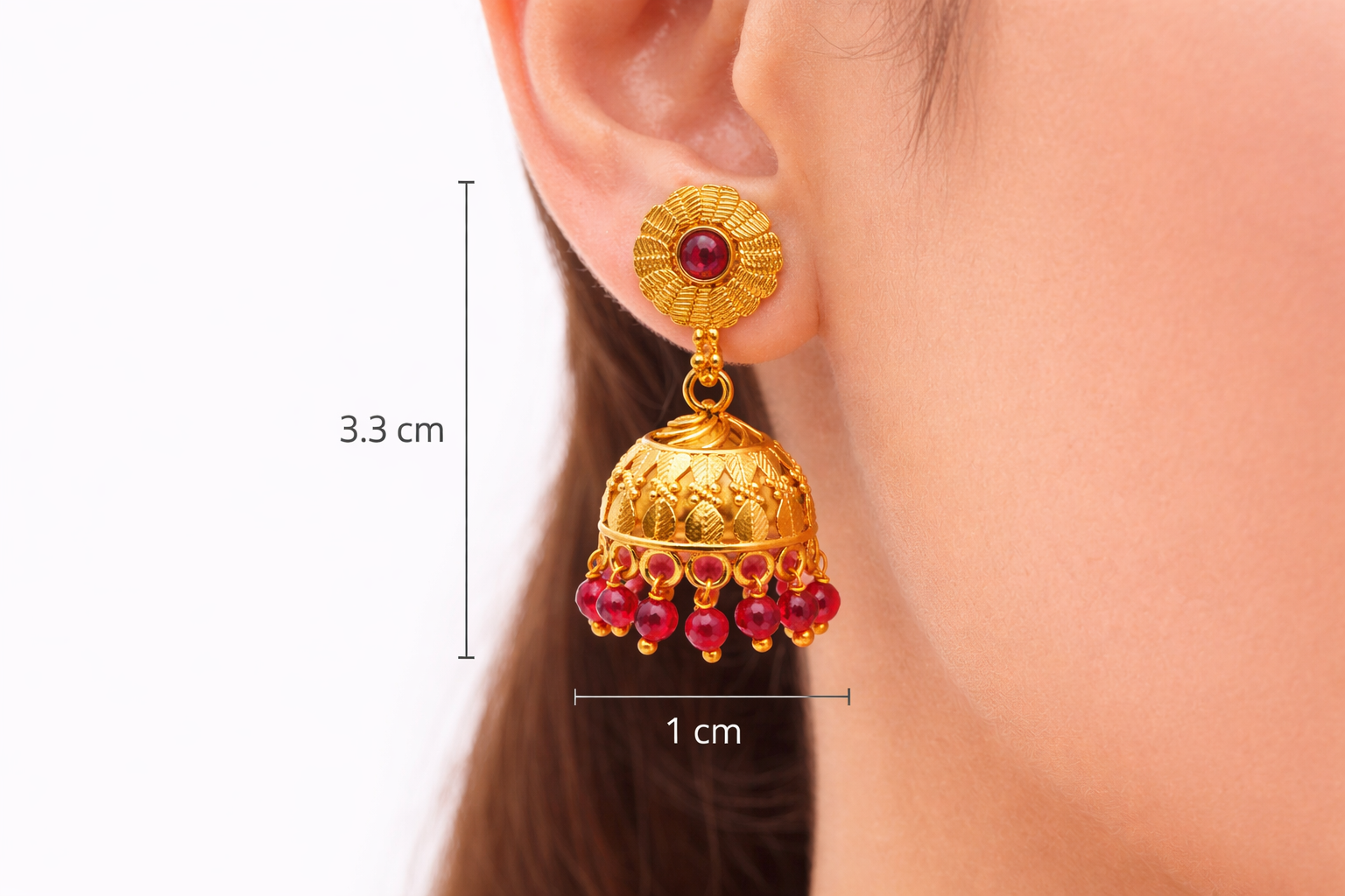 Antique Ruby Blossom Jhumka Earrings (Small)