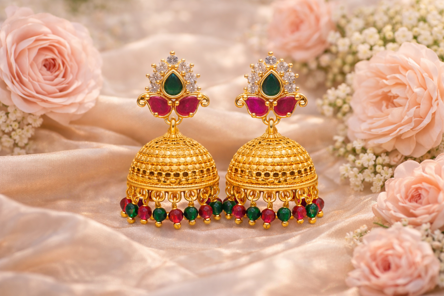 Royal Emerald Ruby CZ Jhumka Earrings (Small)