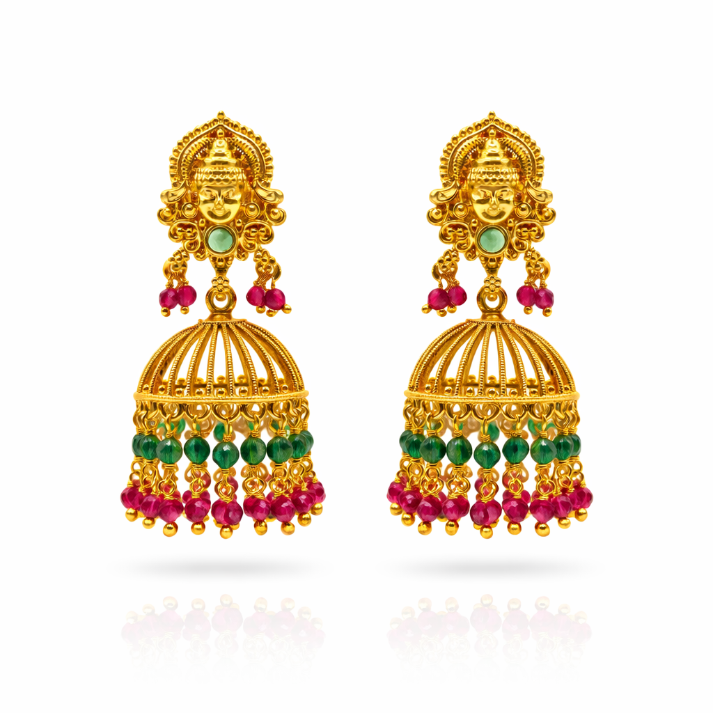 Nakshi Cage Ruby Emerald Jhumka
