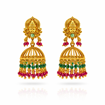Nakshi Cage Ruby Emerald Jhumka