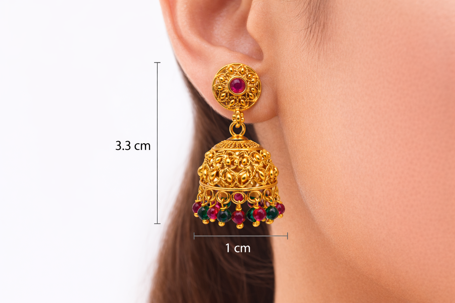 Antique Ruby Emerald Bead Jhumka Earrings (Small)