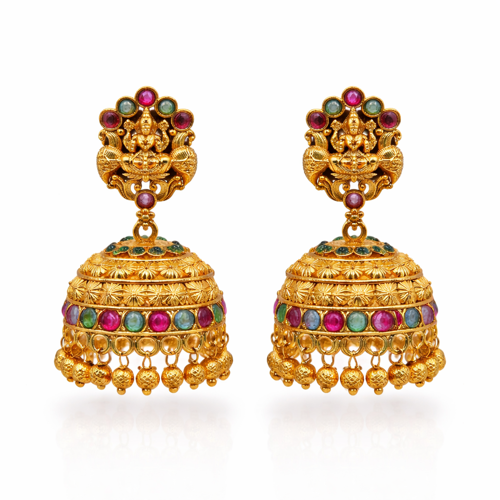 Lakshmi Temple Ruby Emerald Jhumka