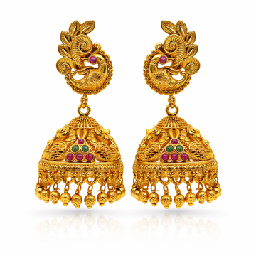 Peacock Temple Ruby Emerald Jhumka