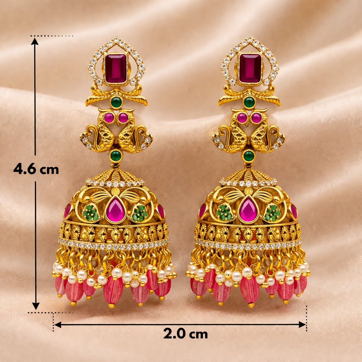 Peacock Pearl Crystal Jhumka