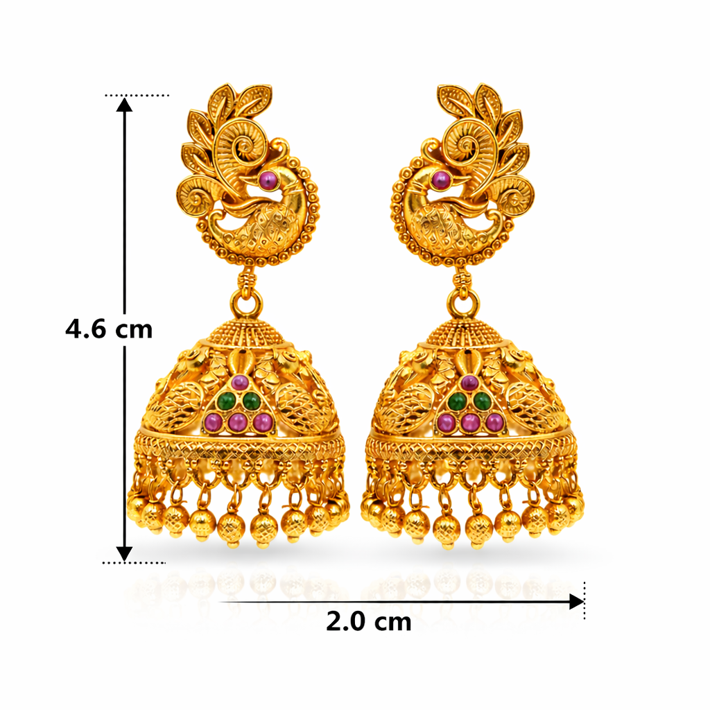 Peacock Temple Ruby Emerald Jhumka