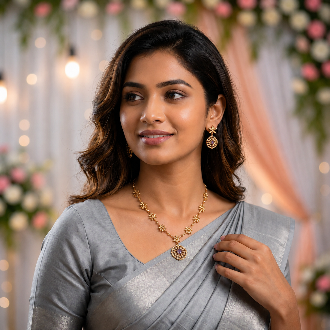 Designer Flower Motif Necklace Set