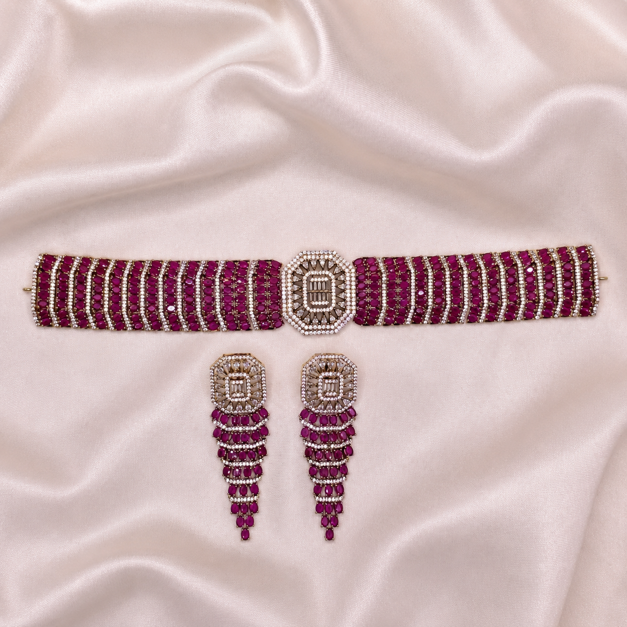 Ruby American Diamond Choker Set