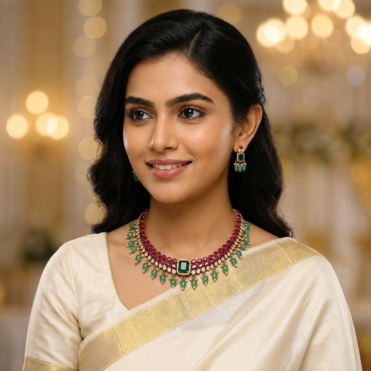 Ruby Green Designer Necklace Set