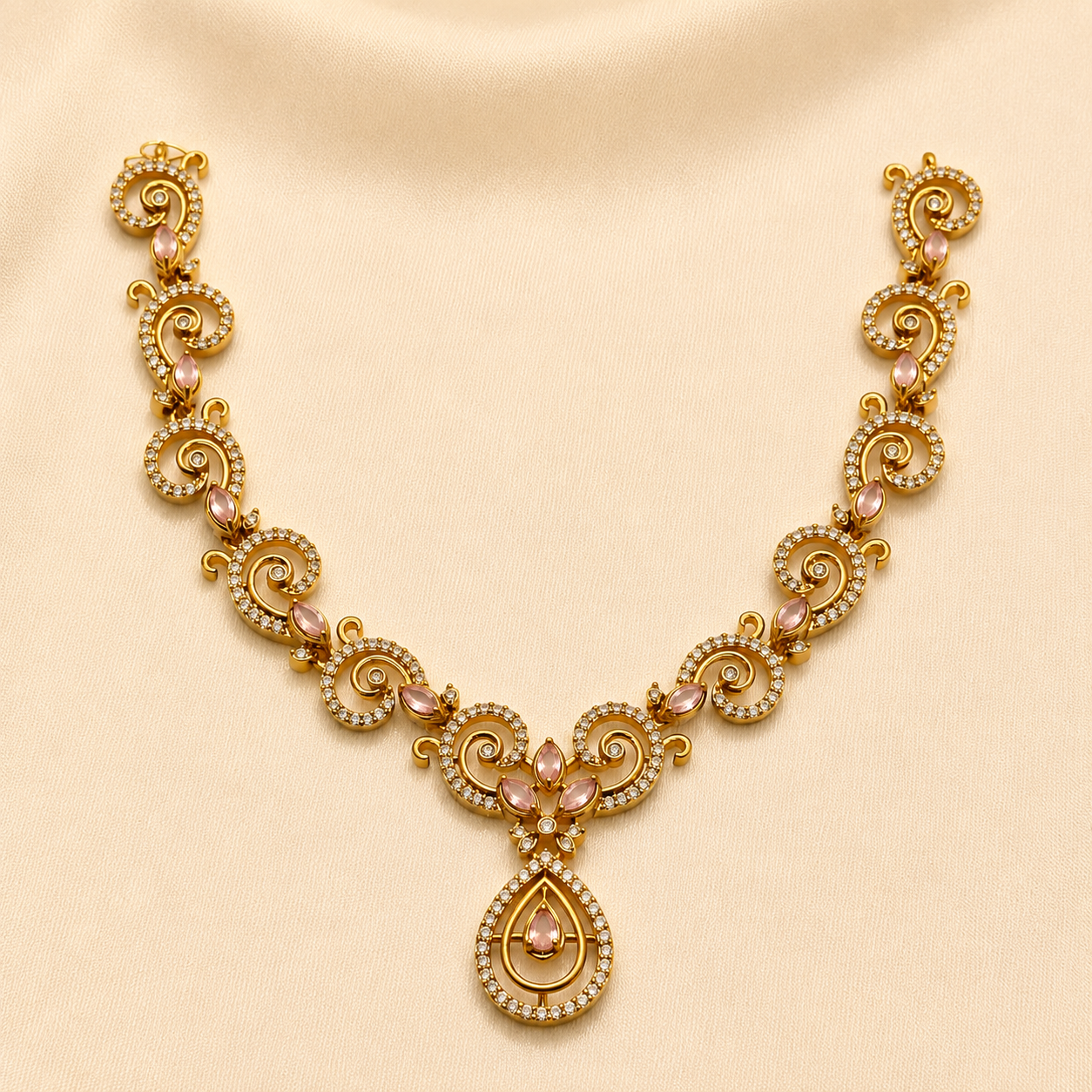 Pink Pearl CZ Designer Necklace Set