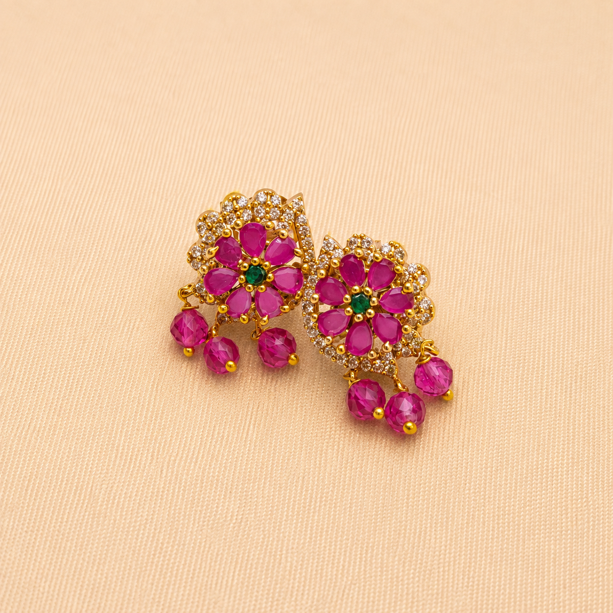 Ruby Pink Floral Necklace Set