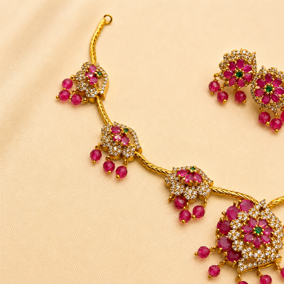 Ruby Pink Floral Necklace Set