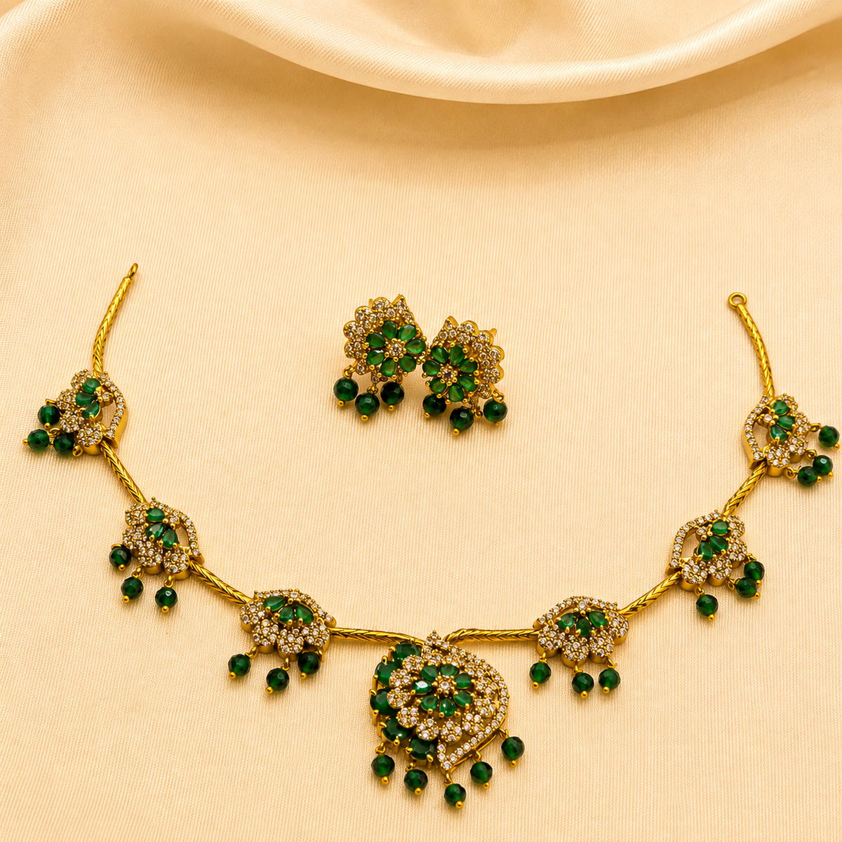 Emerald Green Floral Necklace Set