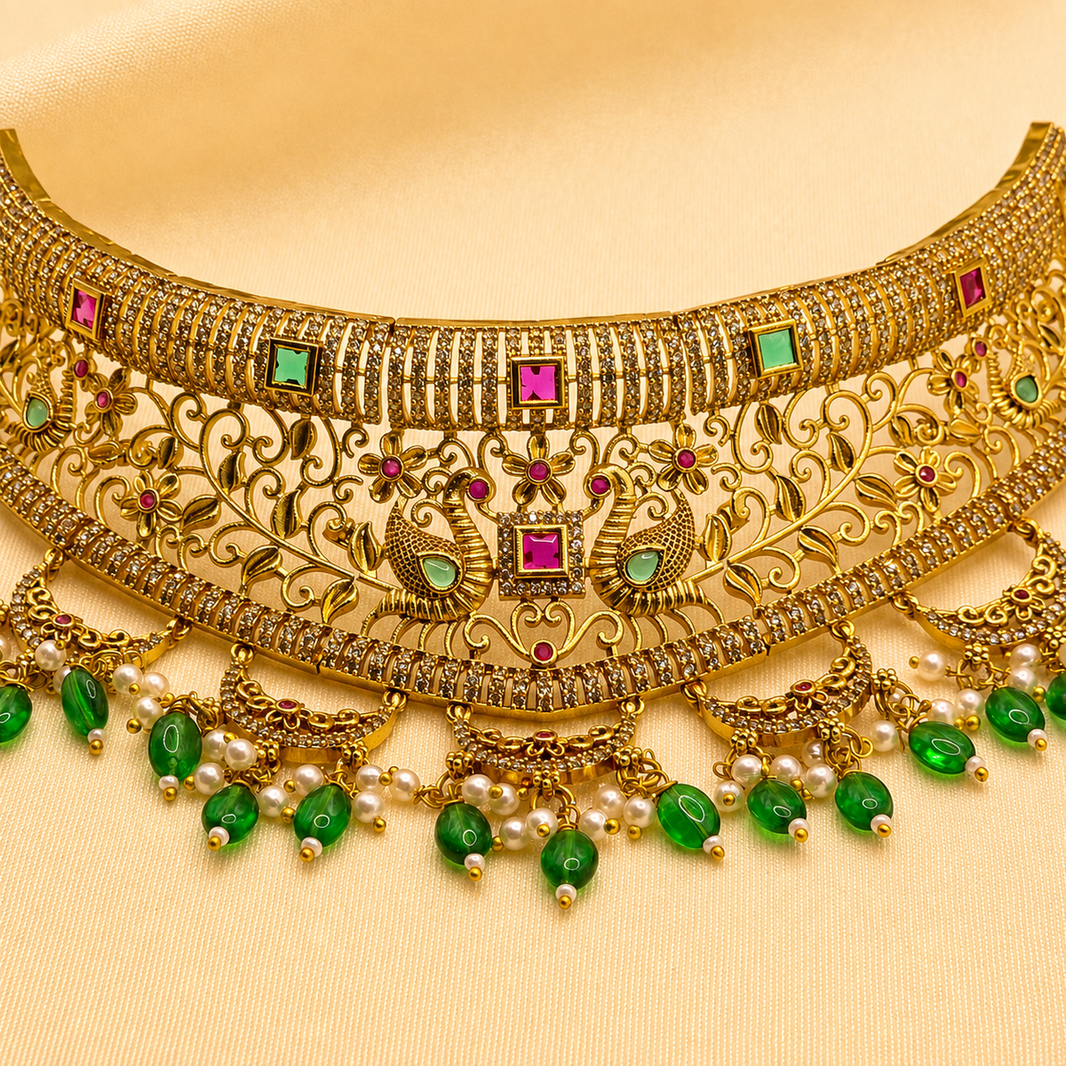 Peacock Kundan Choker Necklace Set