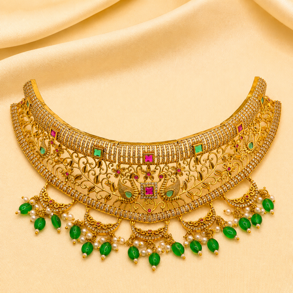 Peacock Kundan Choker Necklace Set
