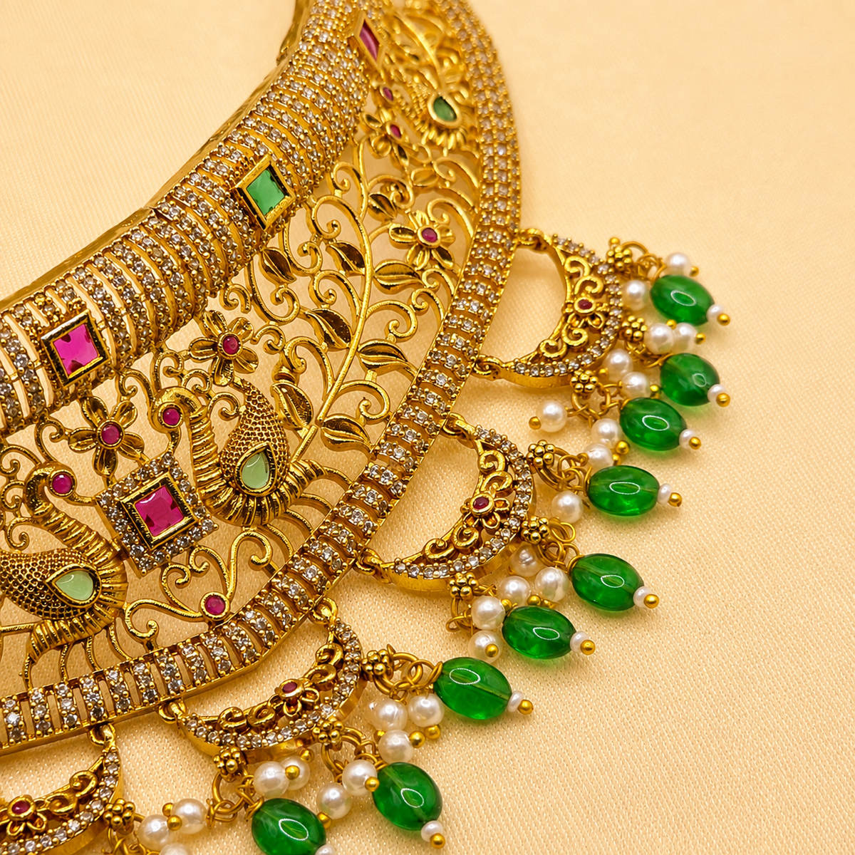 Peacock Kundan Choker Necklace Set