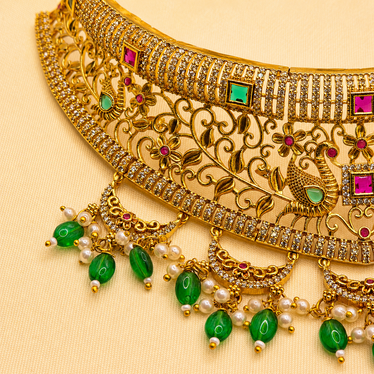 Peacock Kundan Choker Necklace Set