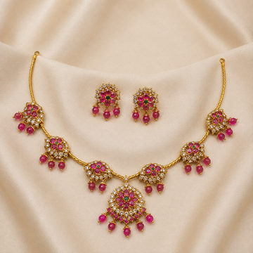Ruby Pink Floral Necklace Set