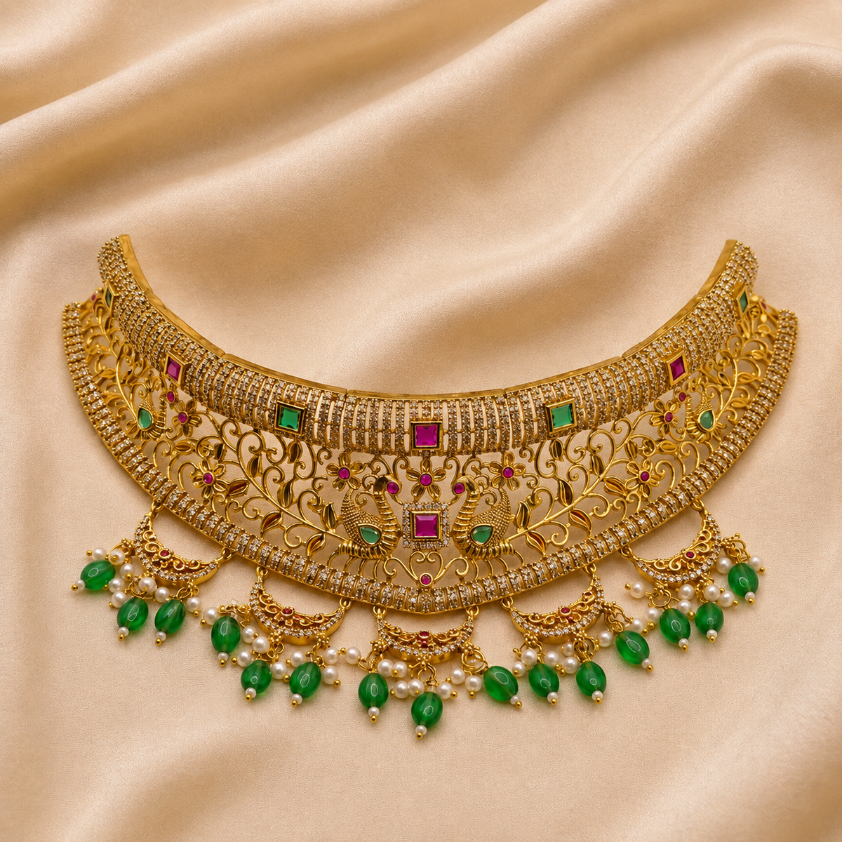 Peacock Kundan Choker Necklace Set