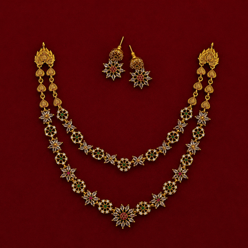 Floral Dual-Layer CZ Necklace Set