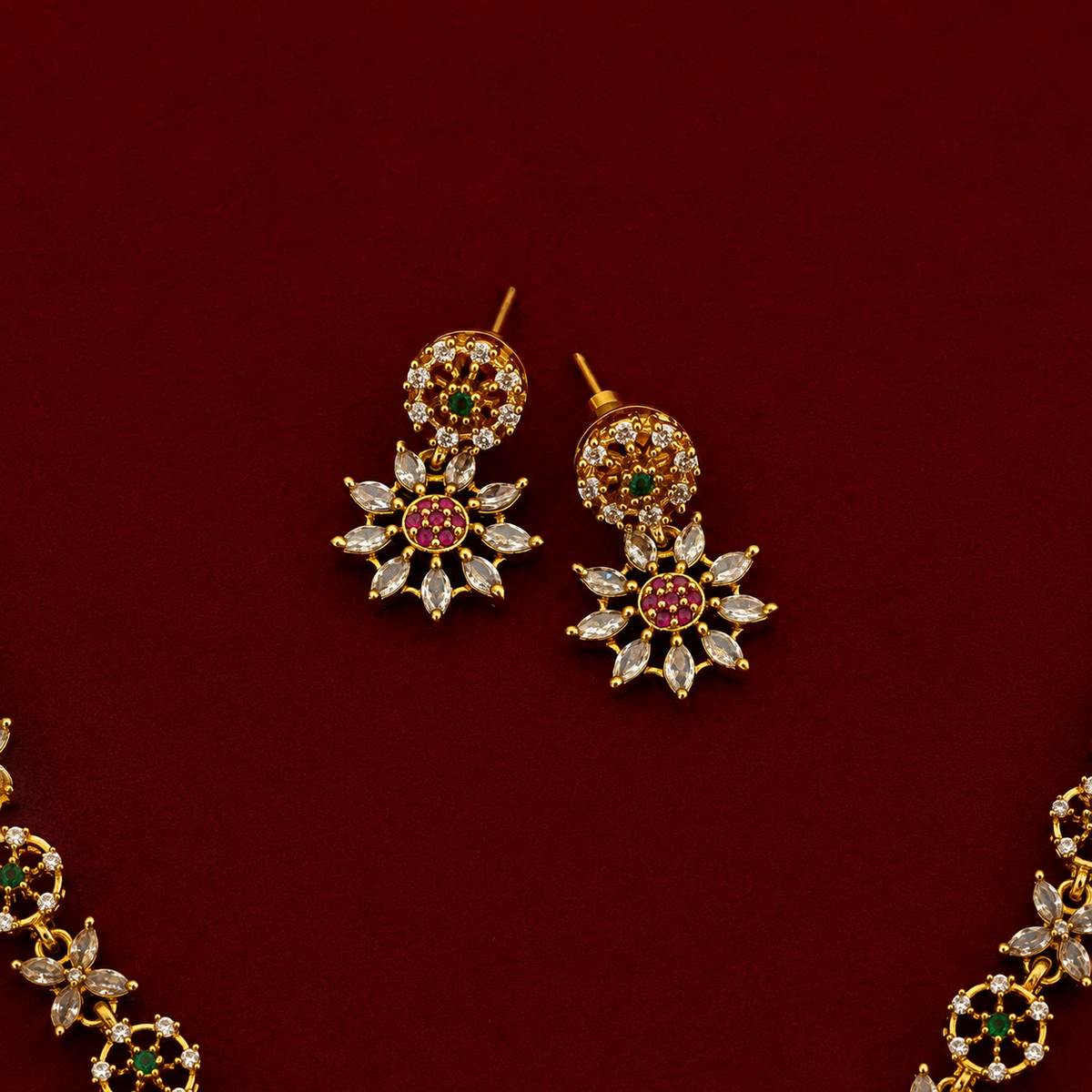 Floral Dual-Layer CZ Necklace Set