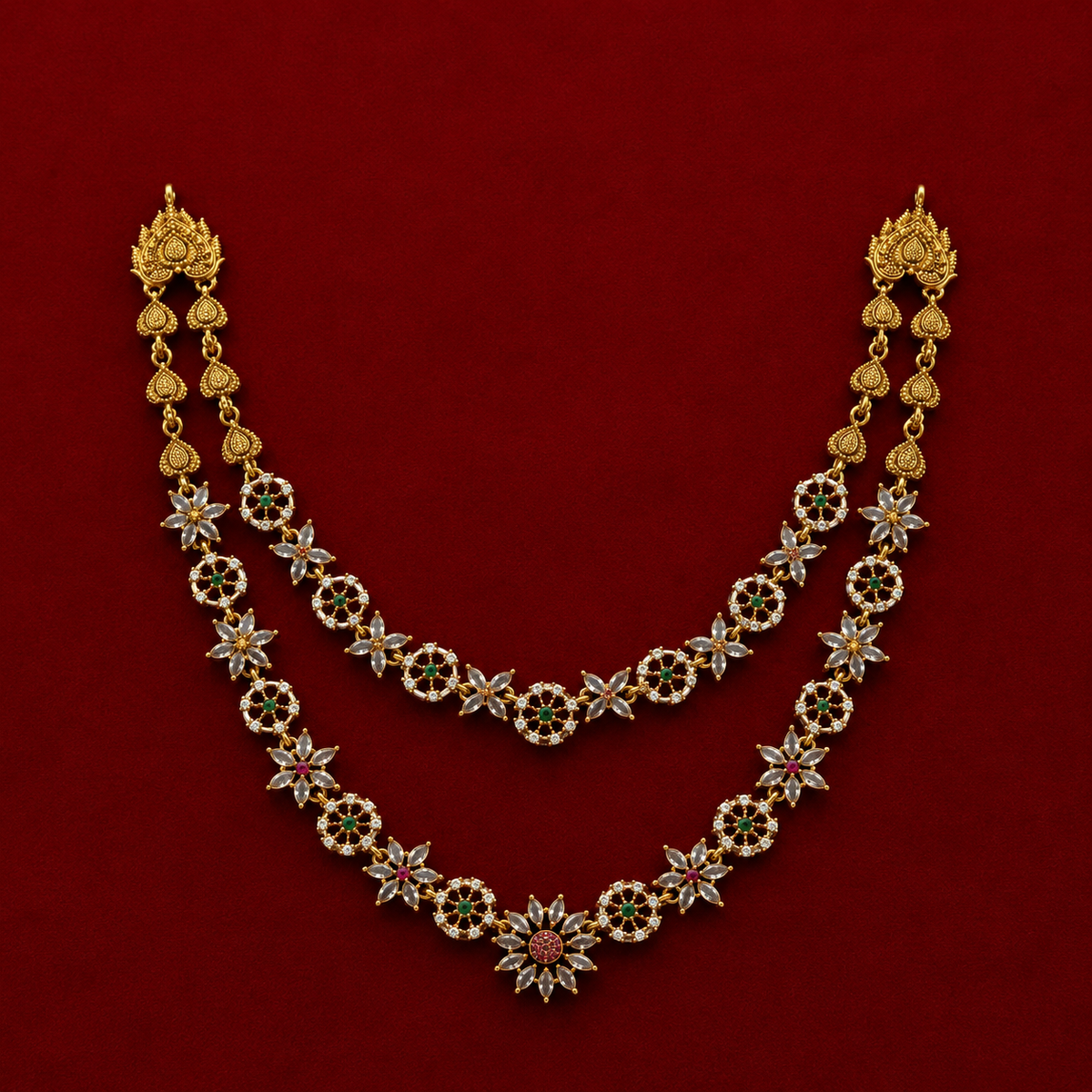 Floral Dual-Layer CZ Necklace Set
