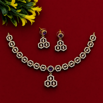 Purple CZ Pendant Necklace Set