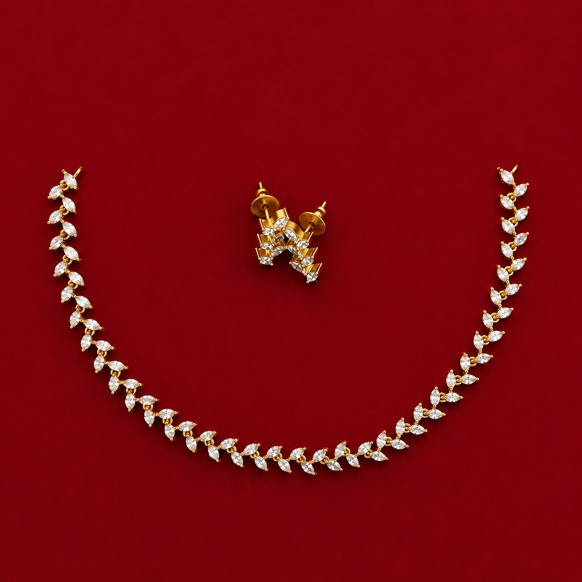 CZ Leaf Vine Necklace Set