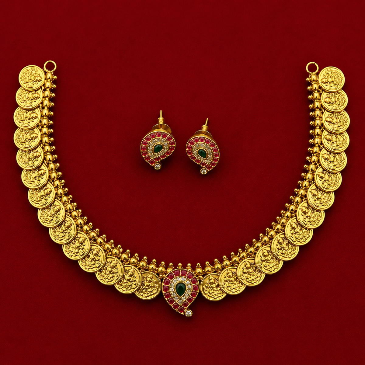 Temple Lakshmi Coin Necklace Set
