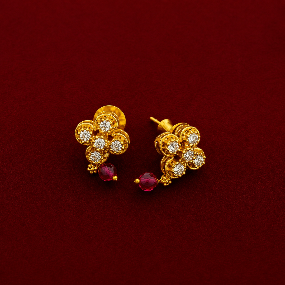 Ruby Leaf Pendant Necklace Set