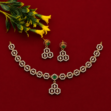 Hexagon CZ Green Stone Necklace Set
