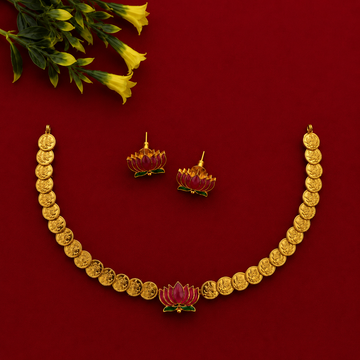 Lakshmi Coin Lotus Necklace Set