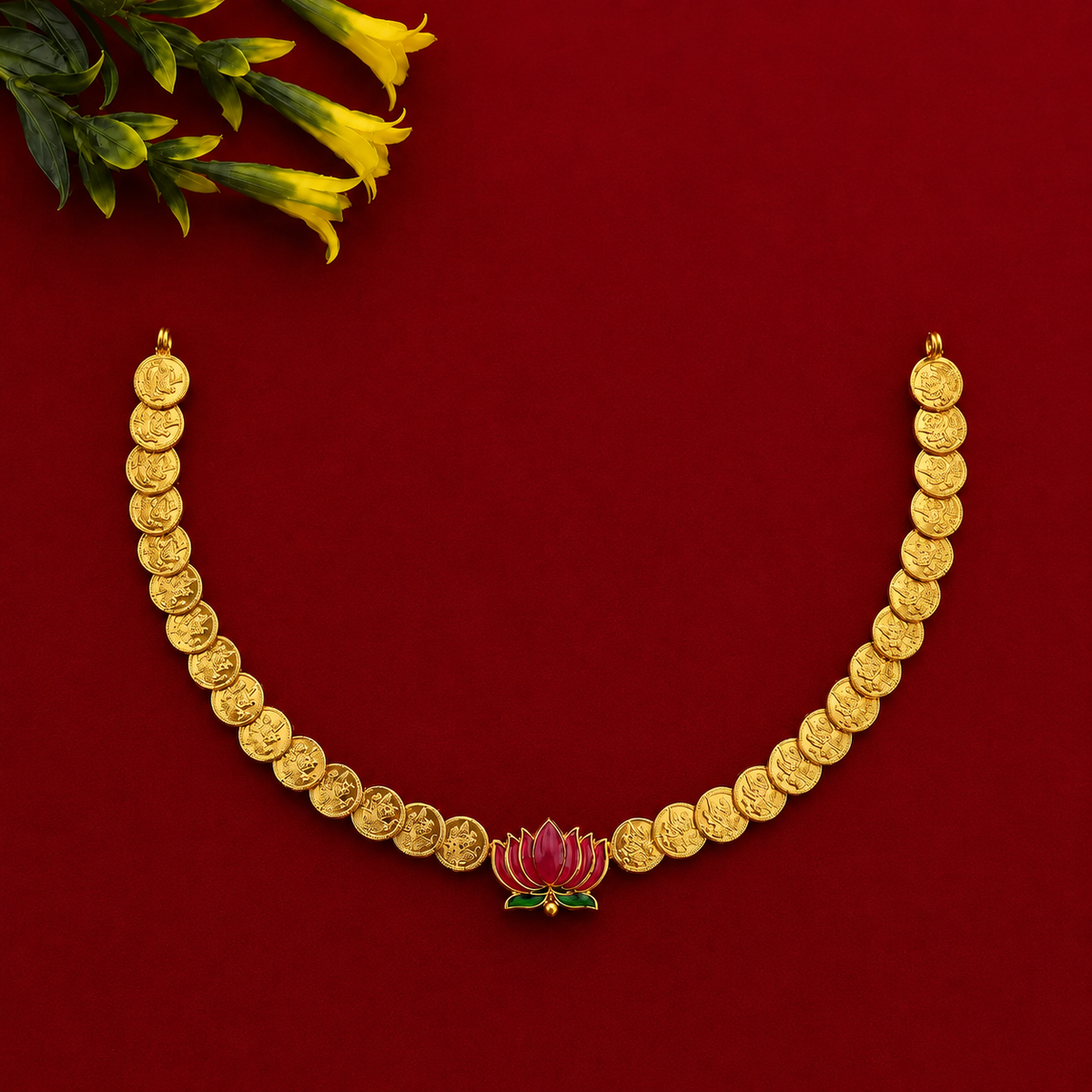 Lakshmi Coin Lotus Necklace Set